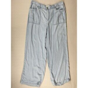 MICHAEL Michael Kors Wide-Leg Chambray Pants Women's M Cadet Wash Denim Pastel